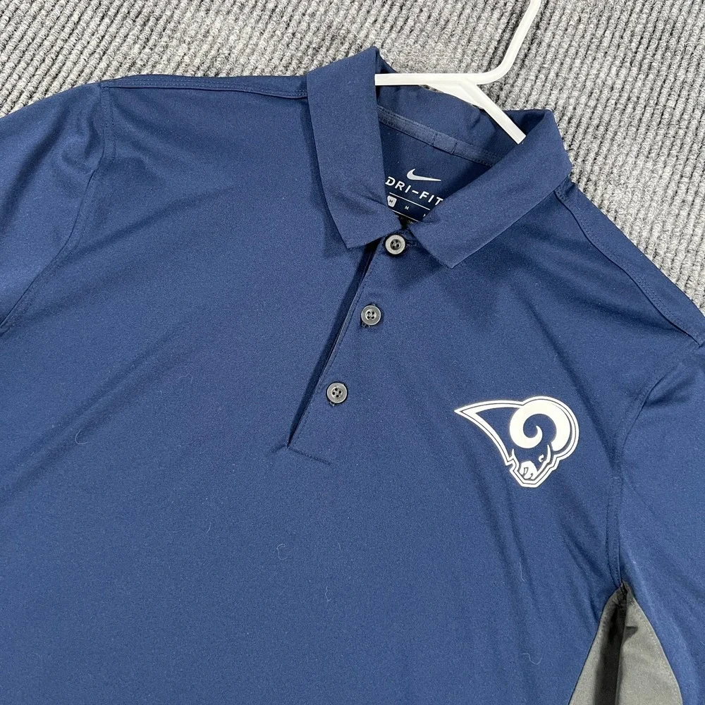Los Angeles Rams Polo Shirt Mens Medium Blue Short Sleeve Nike NFL Football
